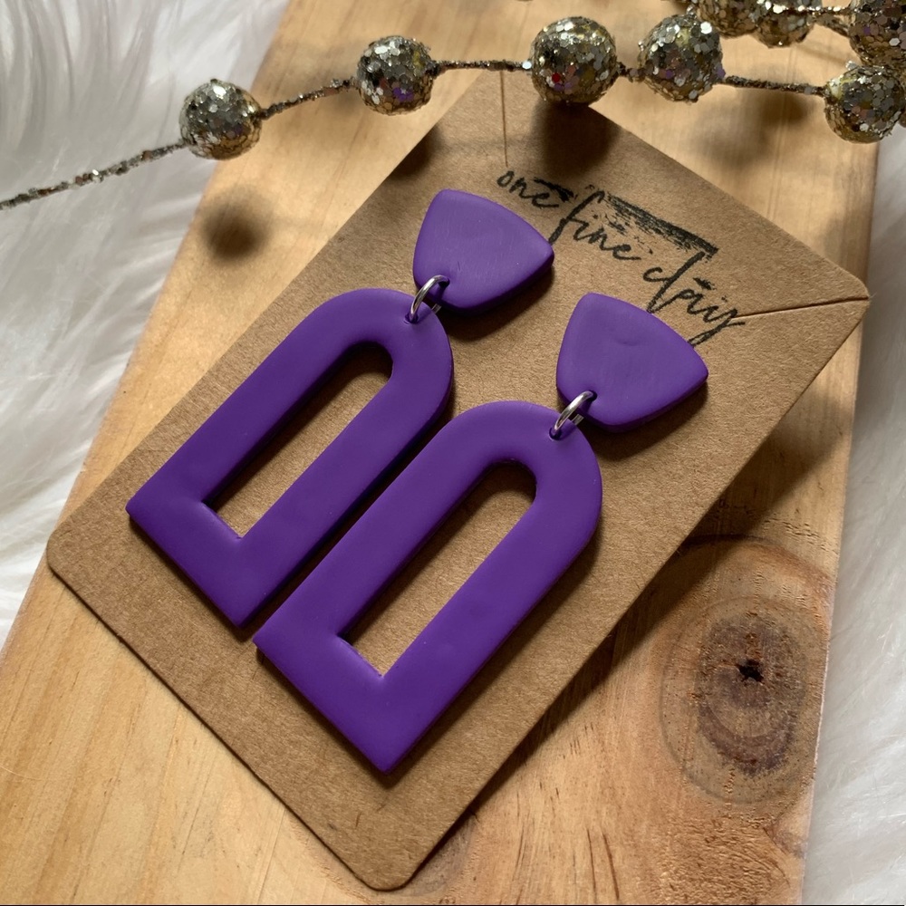 Violet Purple Clay Dangle Earrings
